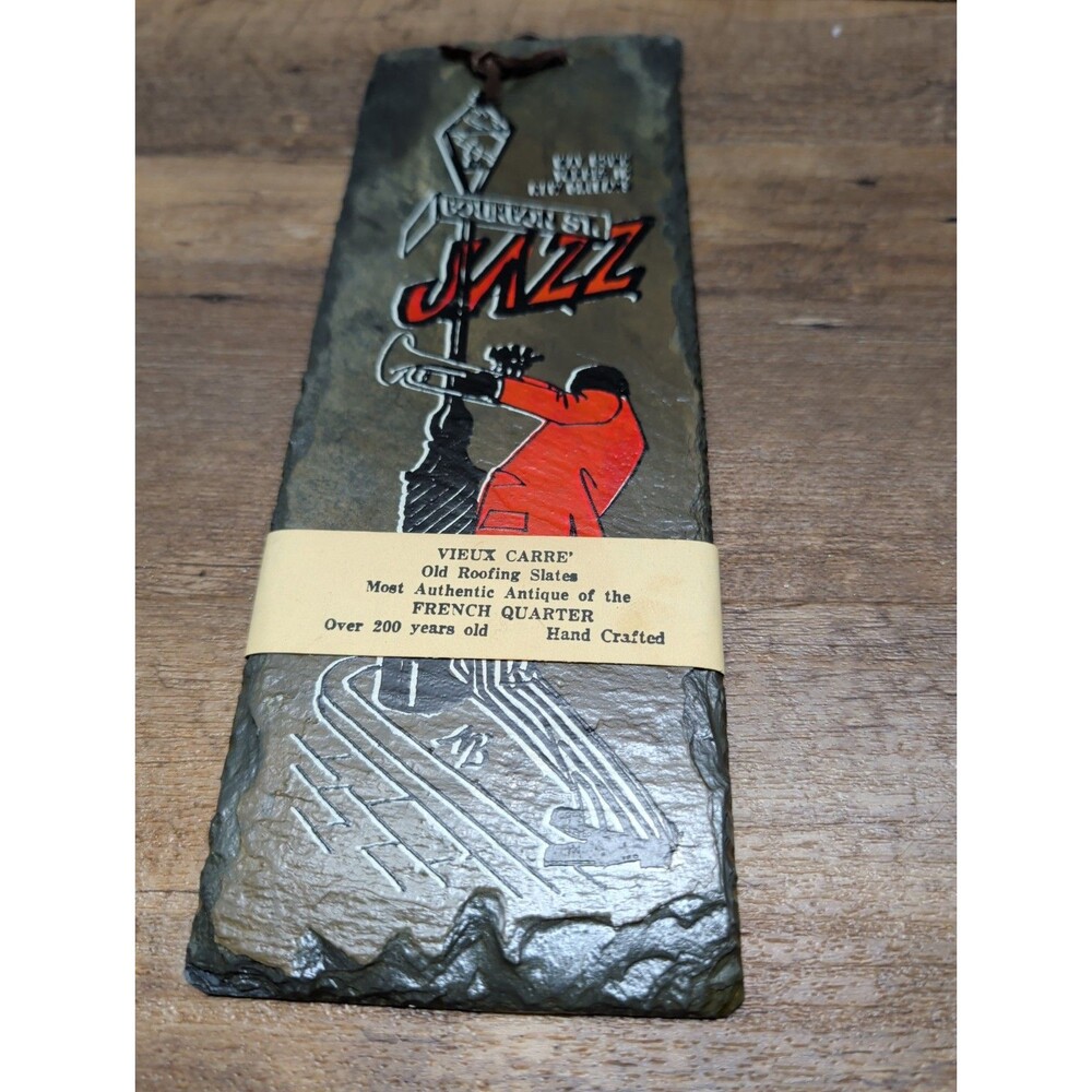 New Orleans Louisiana Jazz Bourbon Street Painted Roof Slate Tile 1987 Signed NB - Picture 7 of 7